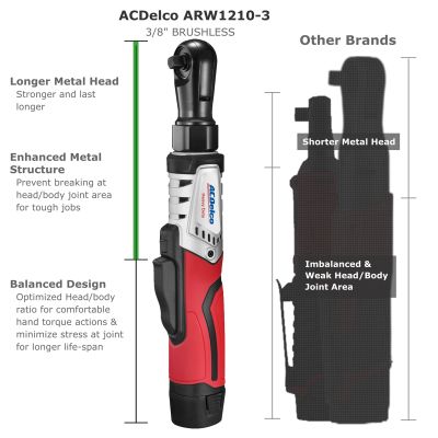 ACDelco ARW12103-K8 G12 Series 12V Li-ion sans fil �" et 3/8" Brushless Cl à cliquet Combo Kit d'outils