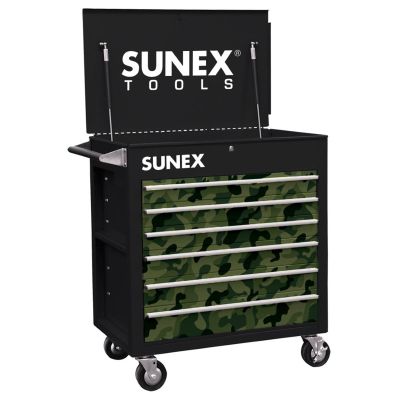 SUN8057-BLKC image(0) - Sunex 6 Full-Drawer Professional Cart, Black w/Green Camo