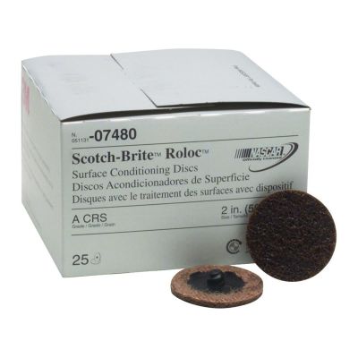 MMM7480 image(0) - 3M Scotch Brite Roloc Surface Conditioning Discs, 2 inches, Coarse and Brown, 25 per Pack