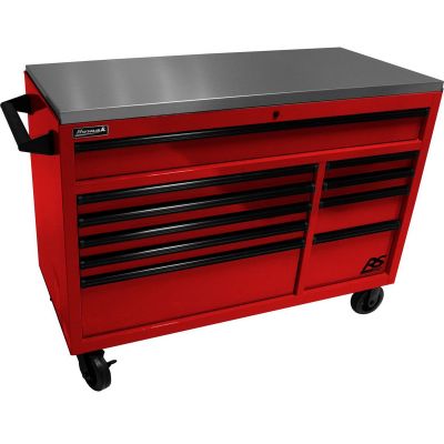 54" RSPro Rolling Workstation w/Stainless Steel Top Worksurface-Red