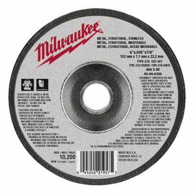 MLW49-94-6305 image(0) - Milwaukee Tool 6"X.045"X7/8" (TYPE 27) CUT-OFF WHEEL (A60T)