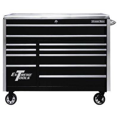 EXTEX5511RCQBKCR image(0) - Extreme Tools EXQ Series 55inW x 30inD 11 Drawer Professional Roller Cabinet  300 lbs Slides  Black with Chrome EX Quick Release Drawer Pulls and Trim