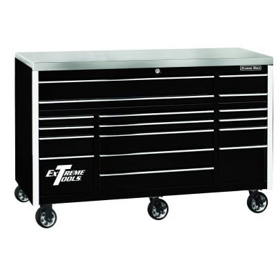 EXQ Series 72"W x 30'D 17-Drawer Pro Triple Bank Roller Cabinet Black w/ Chrome Quick Release Drawer Pulls