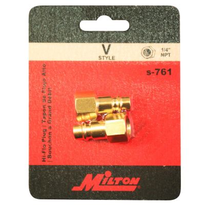 MILS-761 image(0) - Milton Industries HI-Flo V-Style 1/4" FNPT Brass Plug 2/cd