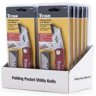 TIT11015-12 image(0) - TITAN 12PC Red Folding Utility Knife Display