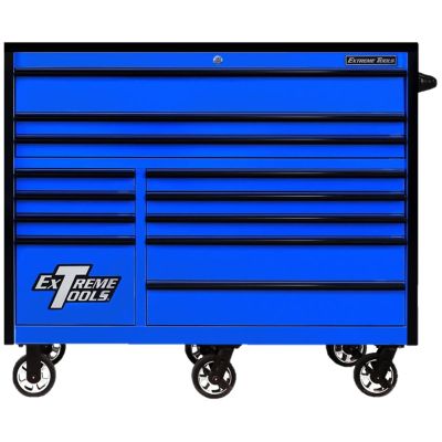 EXTRX552512RCBLBK-X image(0) - Extreme Tools Extreme Tools RX Series Professional 55"W x 25"D 12 Drawer Roller Cabinet 150 lbs slides Blue, Black Drawer Pulls