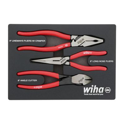 WIH34680 image(0) - Set Includes - Long Nose 8.0” | 200mm | Angled Cutters 8.0” | 200mm | Lineman�s Pliers w/Crimpers 9.0” | 225mm