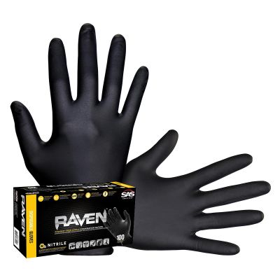 SAS66517 image(0) - Raven Black 7mil PF Nitrile Gloves, Medium (pk of 100)