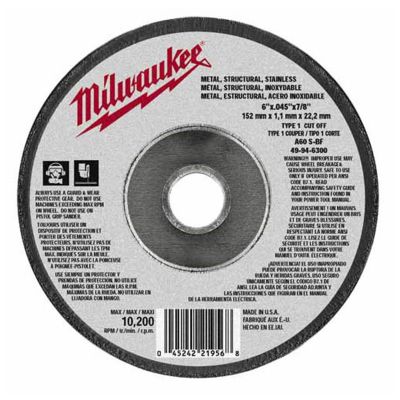 MLW49-94-6300 image(0) - Milwaukee Tool 25-PK OF 6"X.045"X7/8" TYPE 1 CUT-OFF WHEEL (A60T)