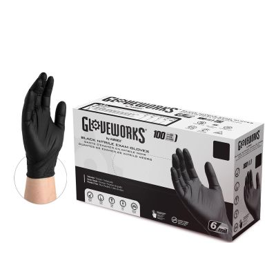 AMXGWBEN46100 image(0) - Ammex Corporation Gloveworks Black Nitrile PF Exam LG Gloves