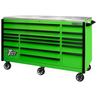 EXTEX7217RCQGNBK image(0) - EXQ Series 72"W x 30"D 17-Drawer Pro Triple Bank Roller Cabinet Green w/ Black Quick Release Drawer Pulls
