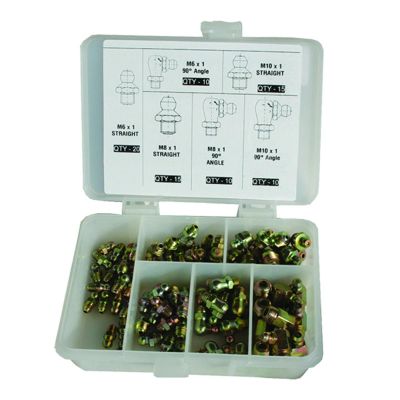 INT8104 image(0) - American Forge & Foundry AFF - Grease Fitting Kit - Metric - Contains 80 Individual Fittings and Plastic Case