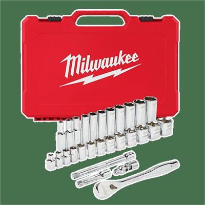 MLW48-22-9408 image(0) - Milwaukee Tool 3/8 in. Drive 28 pc. Ratchet & Socket Set- SAE
