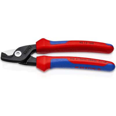 KNP9512160SBA image(0) - KNIPEX 6 1/4" Cable Shears with StepCut Cutting Edges w/Multi-Component Handle packaged in clam shell