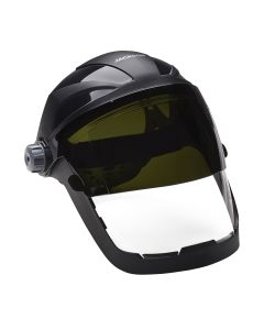 SRW14233 image(0) - Jackson Safety - Face Shield - QUAD 500 Premium Multi-Purpose Series - 9' x 12.125' x 0.060" Window - Clear AF with Shade 8 IR Flip Visor - 370 Speed Dial Headgear