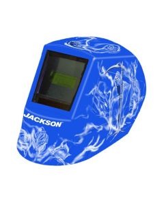 JCK47104 image(0) - Jackson Safety - Welding Helmet - Auto Darkening - Nylon - 3.94" x 2.64" Viewing Area - Shade 10 Fixed ADF 1/1/1/1 - 370 Speed Dial Headgear - Reapers n' Roses Graphics