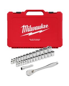MLW48-22-9088 image(0) - 29pc 3/8" Drive Metric & SAE Ratchet and Socket Set with FOUR FLAT™ SIDES