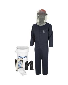 OBRZCF089-12 image(2) - Oberon OBERON&trade;- 8 Cal HRC2&trade; Electric Vehicle Arc Flash & Shock Kit: TCG Arc Flash Face Shield w/Hard Cap, Balaclava, Coverall with Escape Strap, Safety Glasses, Class 0 Glove Kit - Size 12, Earplugs & Storage Bucket - S