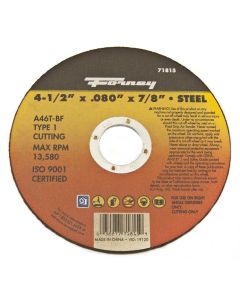 FOR71815 image(0) - Forney Industries Cut-Off Wheel, Metal, Type 1, 4-1/2 in x .080 in x 7/8 in