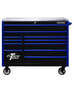 EXTEX5511RCQBKBL image(0) - Extreme Tools EXQ Series 55"W x 30"D 11 Drawer Professional Roller Cabinet Black with Blue EX Quick Release Drawer Pulls