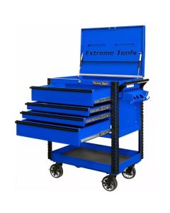 EXTEX3304TCBKBL image(0) - Extreme Tools EX Tool Cart Series 33in W x 23in D 4-Drawer Deluxe Tool Cart with Bumpers, Black with Blue Quick Release Drawer Pulls