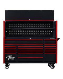 EXTDX7218HRKR image(0) - Extreme Tools DX 72" Hutch & 17 Drawer Roller Cabinet Combo, Black