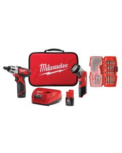 MLW2482-22 image(0) - Milwaukee Tool M12 SCREWDRIVER LED WORKLIGHT, 40-PC BIT SET, (2) 1.5 AH BATT BAG