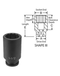 GRE3166D image(0) - Grey Pneumatic 3/4" Drive x 2-1/16" Deep - 12 Point