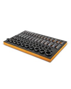 KDTGWMSISKMM image(0) - GearWrench 66 Piece 1/4&rdquo;, 3/8&rdquo;, 1/2&rdquo; Drive 6 Point Metric, Standard & Deep, Impact Socket Set in Foam Storage Tray