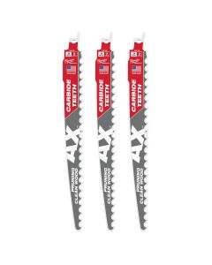 MLW48-00-5332 image(0) - 9" 3 TPI The AX with Carbide Teeth for Pruning & Clean Wood SAWZALL&reg; Blade 3PK