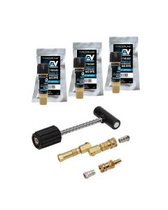 TRATP9814EV-BX image(0) - Mini-EZ&trade; POE-Based EV A/C dye injection kit with TP9815EV-P3 dye cartridges (compatible with R-134a and R-1234yf EV systems), solid-brass swivel-type R-134a coupler with check valve and purge fitting, R-1234yf adapter