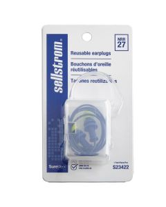 SRWS23422 image(0) - Sellstrom Sellstrom - Earplugs - Reusable - Tapered - Corded - NRR 27 - Blue/Hi-Viz Green - 1 Pair/Plastic Case