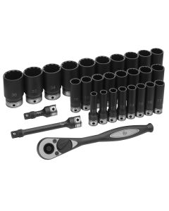 GRE82229MD image(0) - Grey Pneumatic 1/2" Dr. 29pc Metric Deep Duo-Socket Set - 12 Pt.