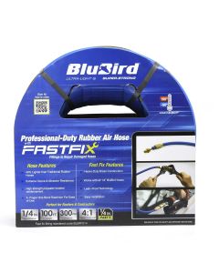 BLBBB14100FX image(0) - BluBird 1/4 in. x 100 ft. Rubber Air Hose w/ FastF