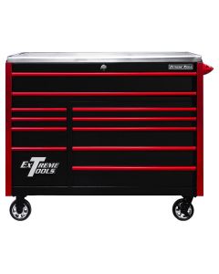 EXTEX5511RCQBKRD image(0) - EXQ Series 55inW x 30inD 11 Drawer Professional Roller Cabinet   300 lbs Slides  Black with Red EX Quick Release Drawer Pulls and Trim