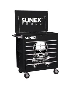 SUN8057-BLKS image(0) - Sunex 6 Full-Drawer Professional Cart, Black w/White Skull