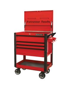 EXTEX3304TCRDBK image(0) - Extreme Tools 33" 4-Drawer Deluxe Tool Cart w/Bumpers, Red w/Bla