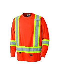 SRWV1051250U-S image(0) - Pioneer Pioneer - Birdseye Long-Sleeved Safety Shirt - Hi-Viz Orange - Size Small