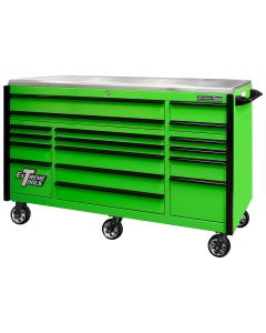 EXTEX7217RCQGNBK image(0) - Extreme Tools EXQ Series 72"W x 30"D 17-Drawer Pro Triple Bank Roller Cabinet Green w/ Black Quick Release Drawer Pulls