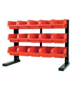 WLMW5186 image(0) - Table Top Storage Rack with 15 Red Plastic Bins, S