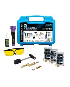 TRATPOPUV20EV image(0) - Mini-EZ&trade; POE-Based EV A/C Leak Detection Kit includes (3) 0.25 oz (7 ml) single-dose EV A/C dye cartridges, TPOPUV OPTI-PRO UV flashlight, R-134a coupler, R-1234yf adapter, GLO-AWAY&trade; Plus, glasses, and medium blue carr
