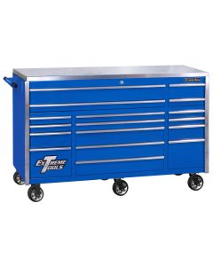 EXTEX7217RCQBLCR image(0) - EXQ Series 72"W x 30"D 17-Drawer Pro Triple Bank Roller Cabinet Blue w/ Chrome Quick Release Drawer Pulls