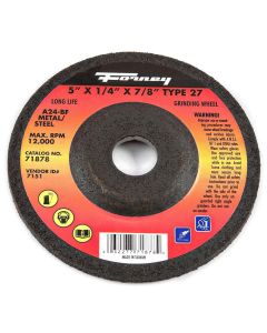 FOR71878 image(0) - Forney Industries Grinding Wheel, Metal, Type 27, 5 in x 1/4 in x 7/8 in