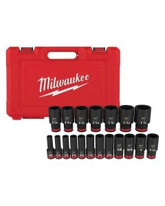 MLW49-66-7012 image(0) - Milwaukee Tool 19PC SHOCKWAVE Impact Duty 1/2" Drive SAE Deep 6 Point Socket Set